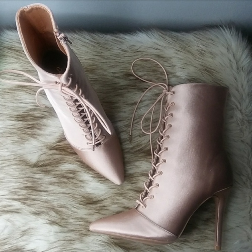 Champagne Lace Up Booties
